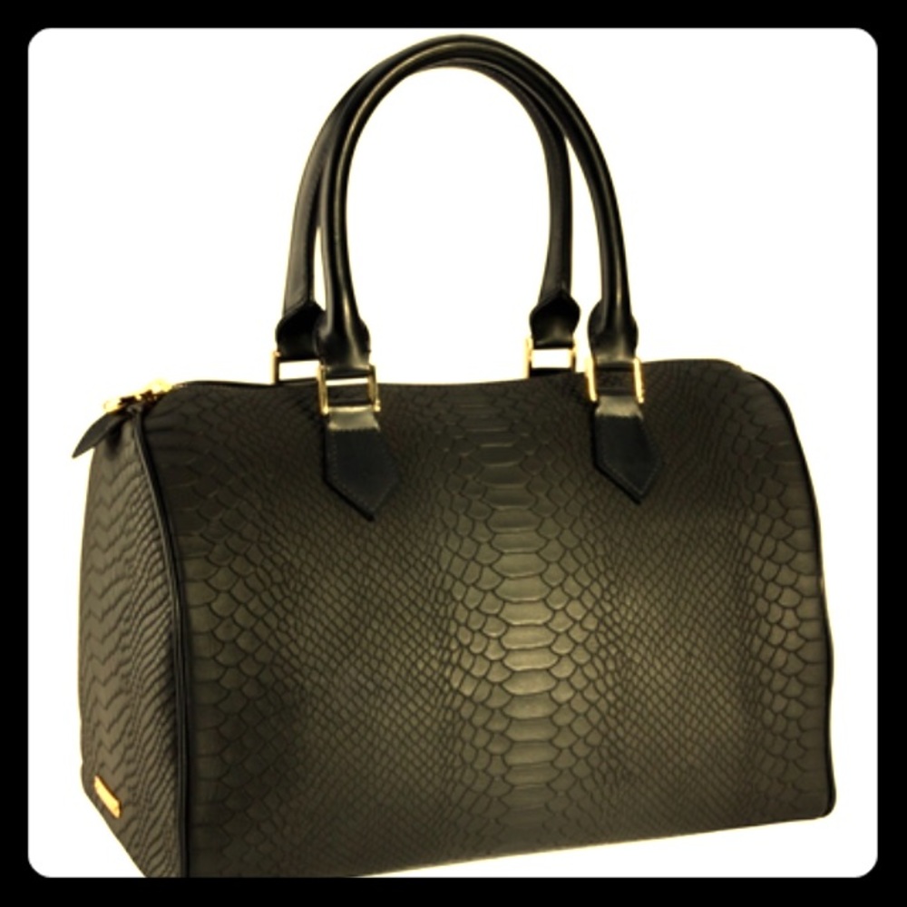 GiGi New York Black Embossed Python Barrel Bag